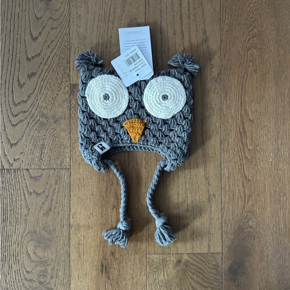 KROCHET KIDS Owl Beanie Kid's Handmade Crochet Hat Children Charcoal NWT